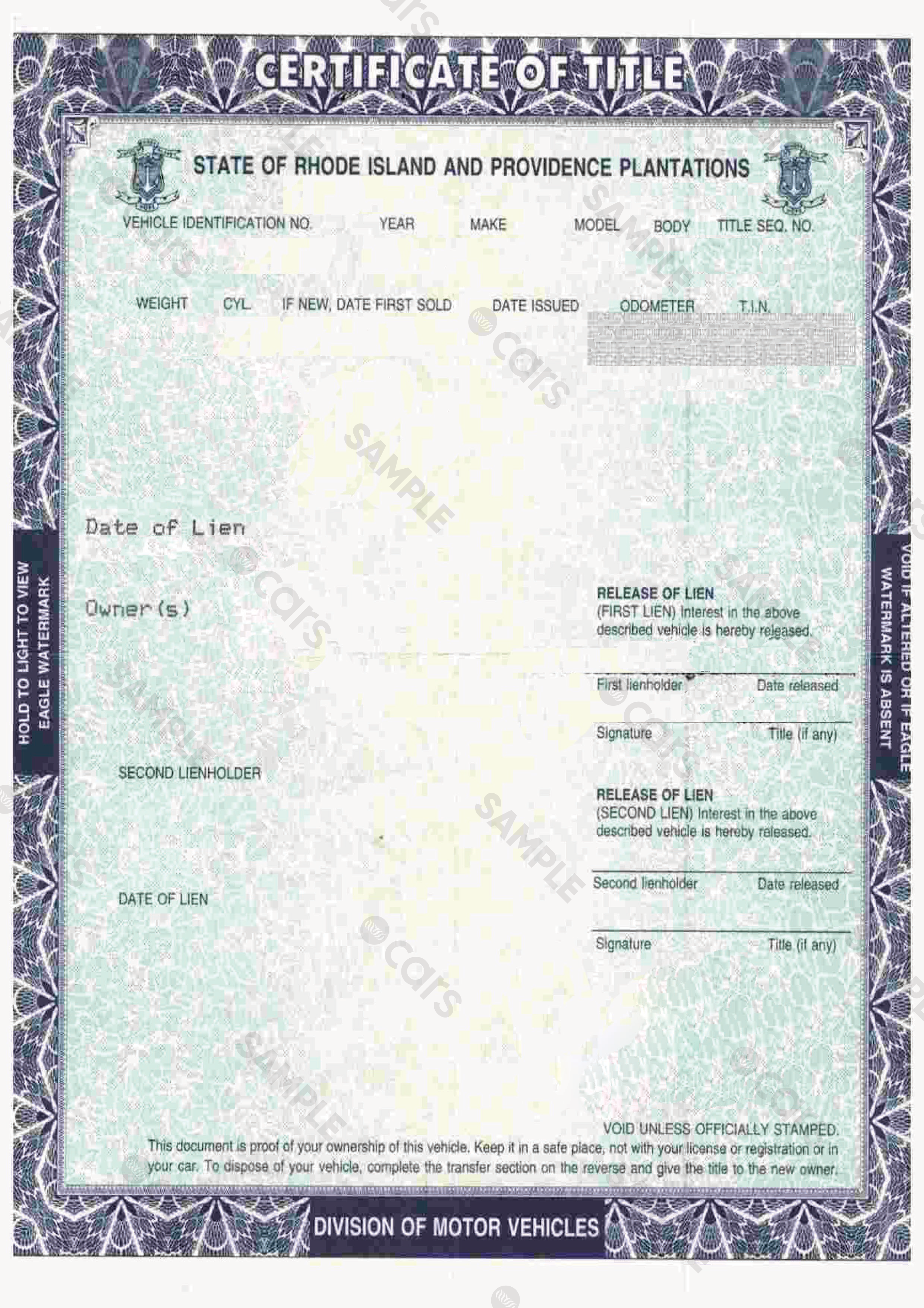 Rhode Island Title (front) 